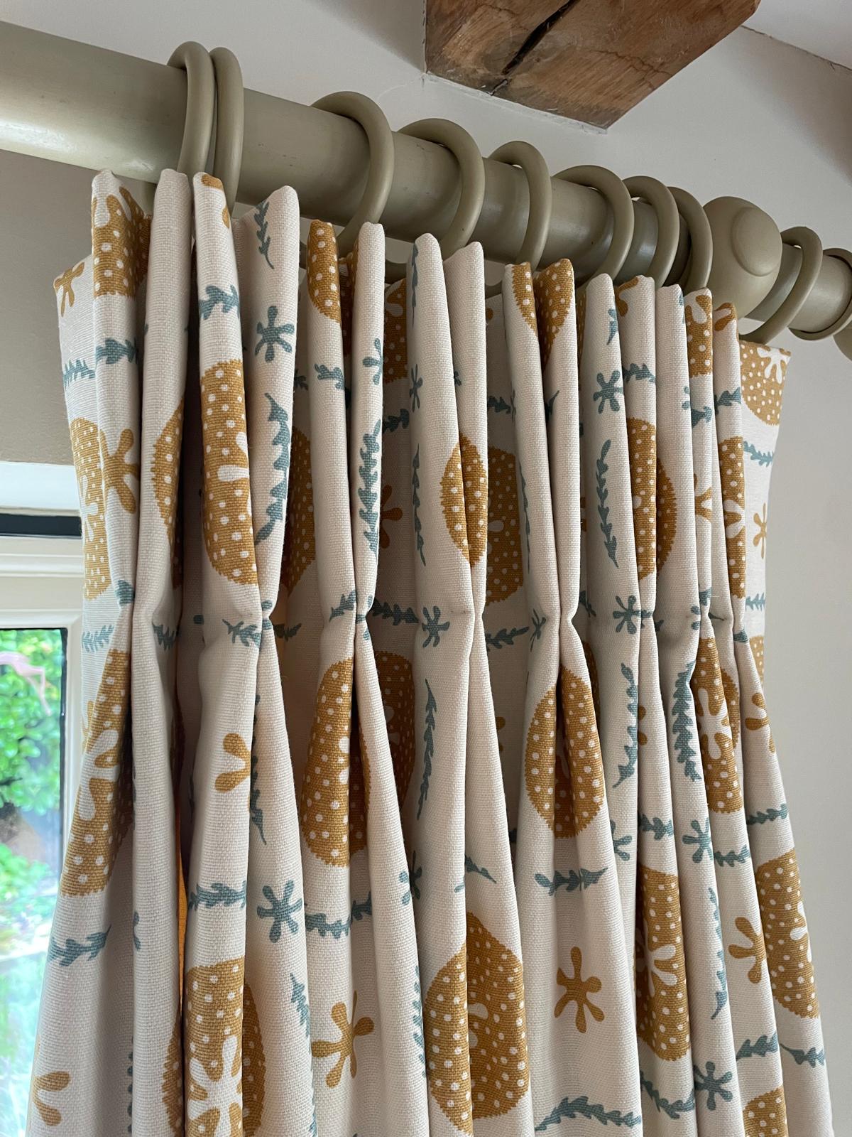 Hand-finished pinch pleat curtains made by Stanway Fabrics & Interiors