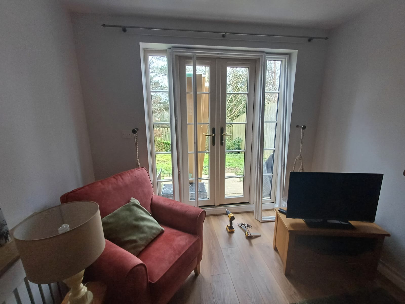 Shires Shutters installation, real french doors lounge before