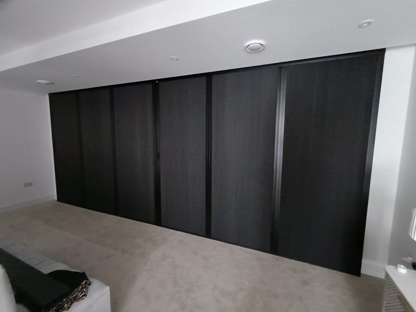 Shires Shutters installation, real panel blinds charcoal
