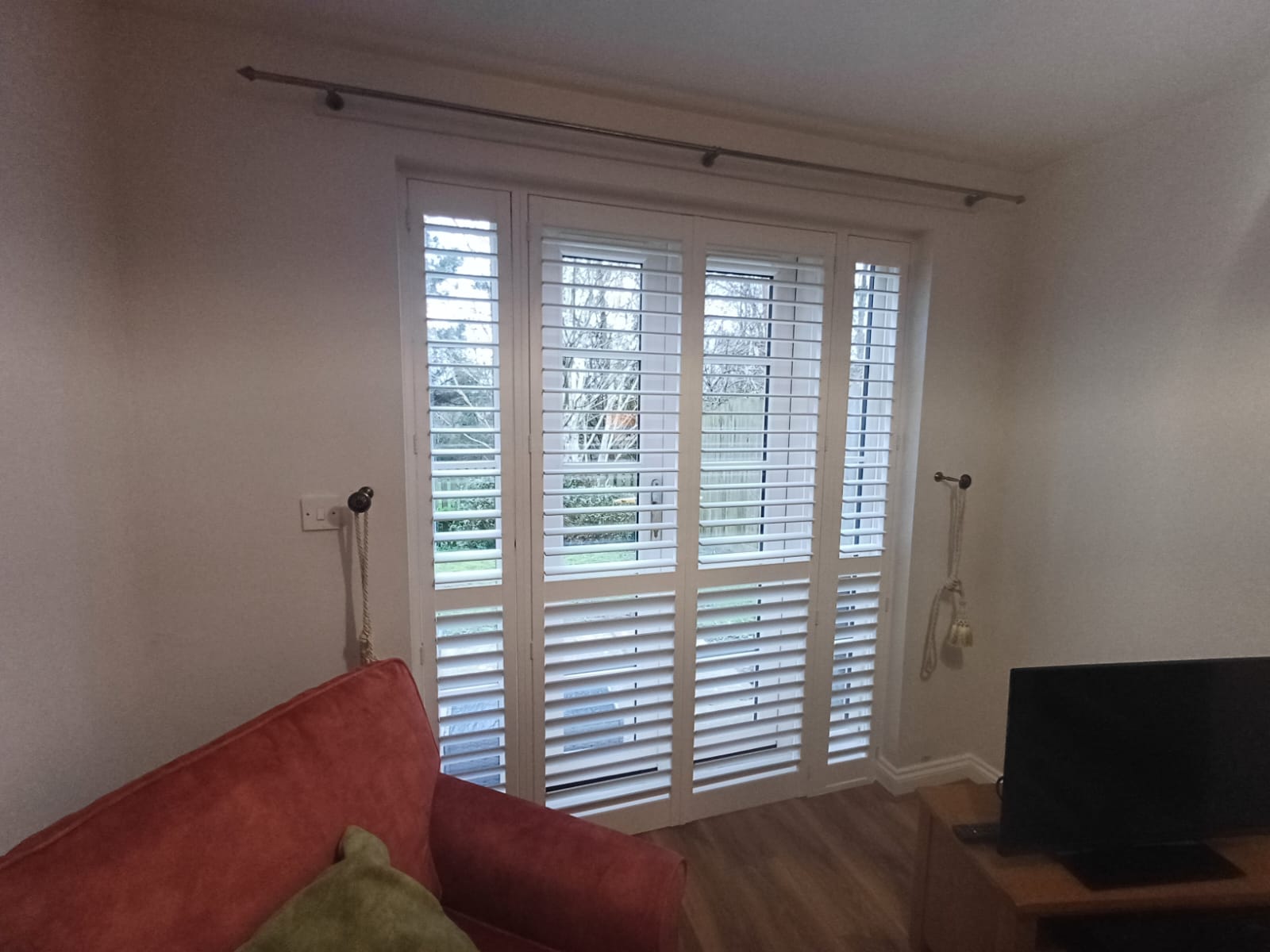 Shires Shutters installation, real shutter patio doors lounge