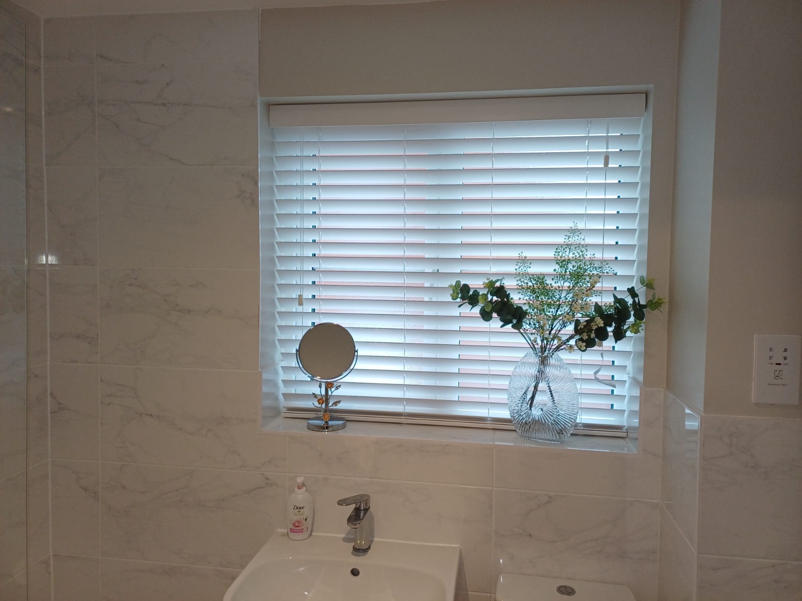 Shires Shutters installation, real wood venetian marble bath