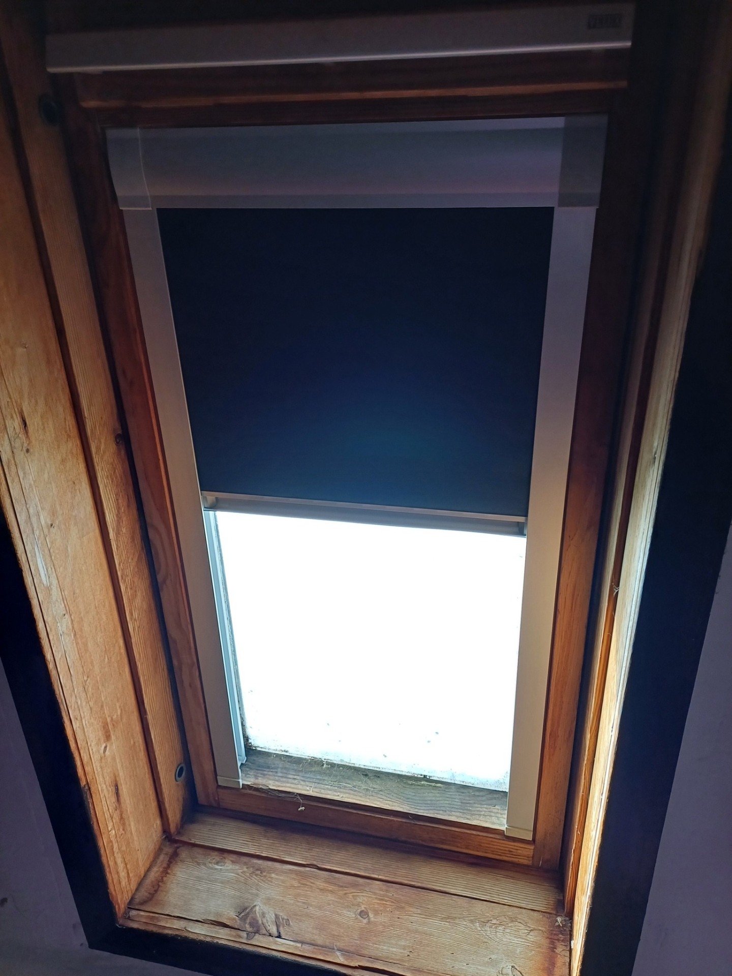 Shires Shutters installation, skylight blackout pine frame