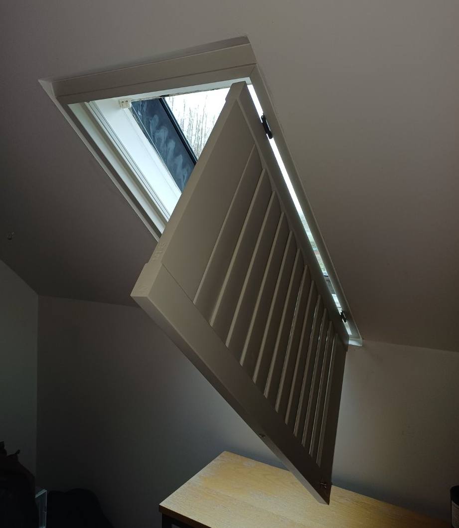 Shires Shutters installation, skylight shutter angled